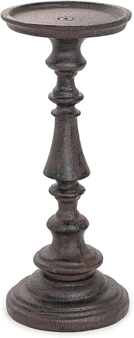 Sungmor Rustic Cast Iron Pillar Candle Holder, 9.6" Tall Vintage Candlestick Holders, Table Centerpiece Metal Candle Holder, Farmhouse Candle Stand for Fireplace Shelf Home Decor