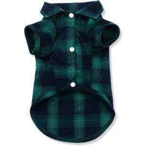 Koneseve Dog Shirt, Pet Plaid Clothes T-Shirt Sweater Matching Breathable for Small Medium Large Dog Cat Puppy Adorable Casual Cozy Halloween Thanksgiving Christmas Costumes (Green; 4XL) (4XL-(35~55lb)-Chest~31")