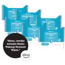Amazon Basics Makeup Remover Wipes, Gentle Cleansing, Dermatologist Tested, Hydrating with Hyaluronic Acid, Plant-Based, Alcohol-Free, Removes Waterproof Mascara, No-Rinse Formula, 25 Count, 6-Pack