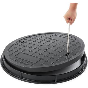 Zonon 24 x 1.57 Inch Round Manhole Cover and Frame, Steel Bar Reinforced Non-Slip Replacement Top Cover Texture for Septic Tank Lid, Sewer Basin & Yard Access, Includes Lifting Hook