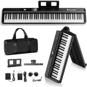 [2024 New]FingerBallet 88 Key Folding Piano Keyboard,Full Size Semi-Weighted Portable Digital Piano,Foldable keyboard Built-in Bluetooth & MIDI for Adult, Toddlers, Kids