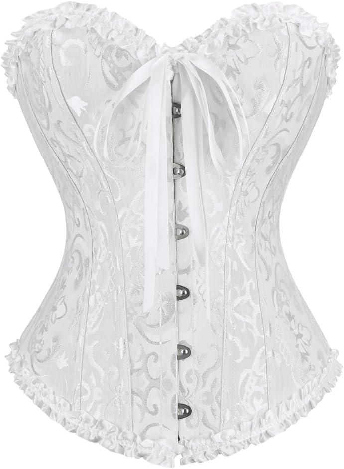 frawirshau Women's Renaissance Corset Top, lace up Corset Costume for Renaissance Fair Halloween Pirate Gothic Vintage Cosplay White S