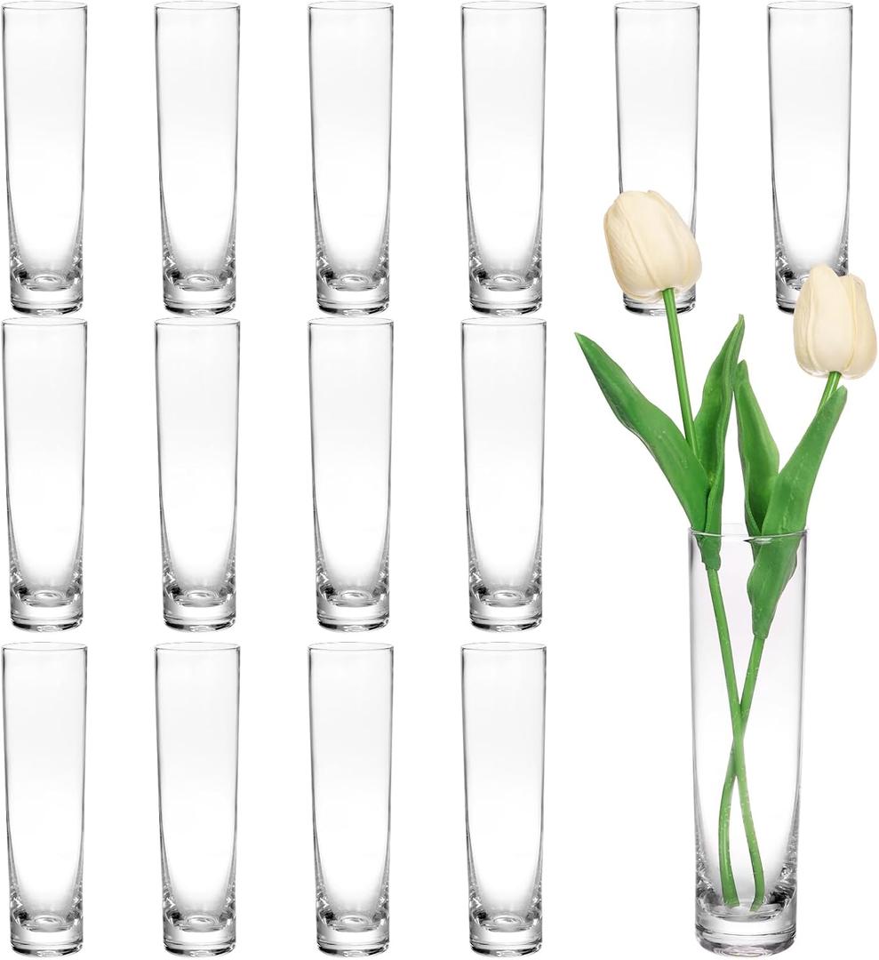Fixwal 13 Pack Glass Cylinder Vases for Centerpieces Clear Small Glass Vases for Wedding Decorations,Handmade Clear Glass Vases for Party Decor,Cylinder Vases in Bulk for Home Decor