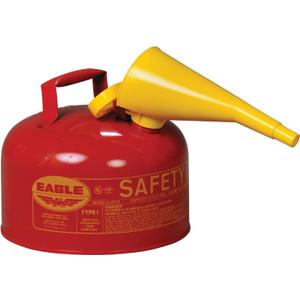 Eagle 2.5 Gallon Type I Red Safety Gas Can for Gasoline with Flame Arrester, Self-Closing Lid, and F-15 Funnel, Made in the USA, Galvanized Steel Flammable Storage Can, UI25FS