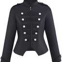 Women's Double Breasted Steampunk Ringmaster Jacket Military Blazer Casual Zip Up Vintage Jacket (Black, S)