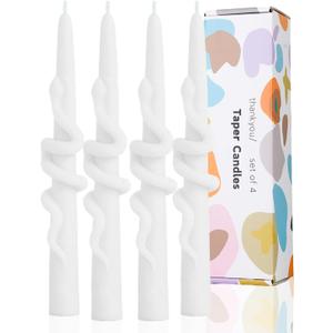 White Taper Candle Candlestick Snake Soy Candles Unscented Wedding Party Wax Unscented Dinner Candle Dripless,8 inch,Set of 4,Snake
