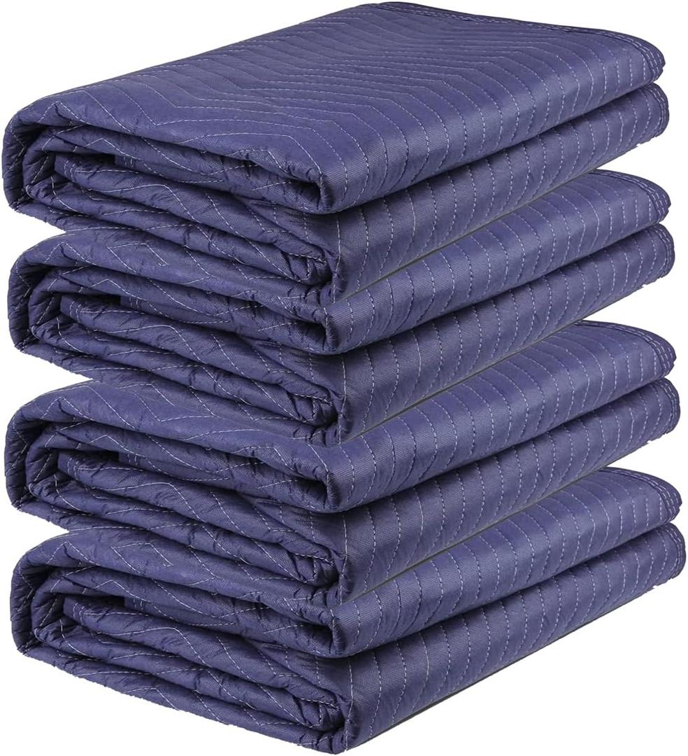 4 Pack Moving Blankets Heavy Duty 80"x72" Quilted Packing Blankets for Moving Furniture Padded Shipping Furniture Mover Blue