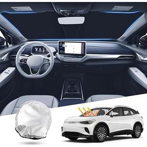 Windshield Sun Shade for Volkswagen ID.4 2021-2024 2025 Front Window Sun Shade Foldable Sun Shield Sun Visor Cover Block Heat and Sun Protection, Silver/Black