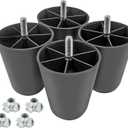 4Pcs Black Sofa Legs, 4 Inch Tapered Furniture Legs Plastic Couch Feet with M10 Hanger Bolts for Sofa Dresser Cabinet Chair Bed Coffee Table, 3.5" / 90mm of Top Width (Conical Type)