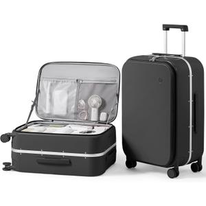 mixi 24 Inch Carry On Luggage 22x14x9 Airline Approved PC Hard Shell Suitcase Top Opening Aluminum Frame Travel Suitcases with Wheels, Blcak