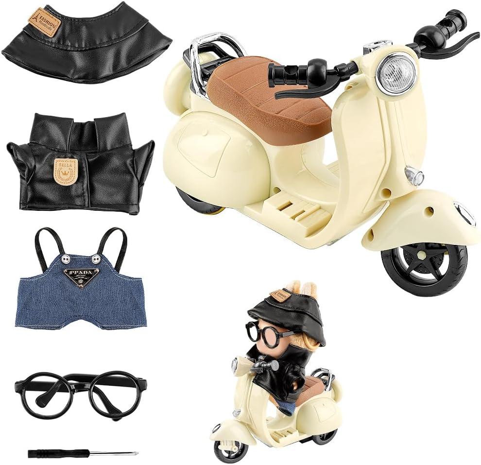WALLFID 2PCS 17cm Doll Accessories  Stylish Outfit with Hat + Mini Scooter Prop, Cute Motorcycle & Clothes Set for Doll Display, Role Play, Shelf Decor or Party Scene Decoration (Cream & Black)