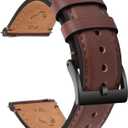 Fullmosa Watch Bands,18mm 19mm 20mm 22mm 24mm Quick Release Leather Watch Band Strap - Burnished Leather Watch Band Vintage Wristband (Dark Brown+Smoky grey hardware)