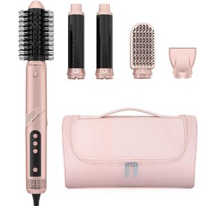 5 in 1 Hot Air Multi-Styler Professional Hair Wrap Styler Set with Air Curlers, Hair Dryer Brush, Straightener, Concentrator for Fast Drying Curling Straightening, Gift for Women
