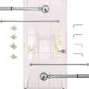 3/8" French Door Curtain Rod, 2-Pack Adjustable Caf Rod (16-28 Inch)  Satin Nickel  No Tools Needed!