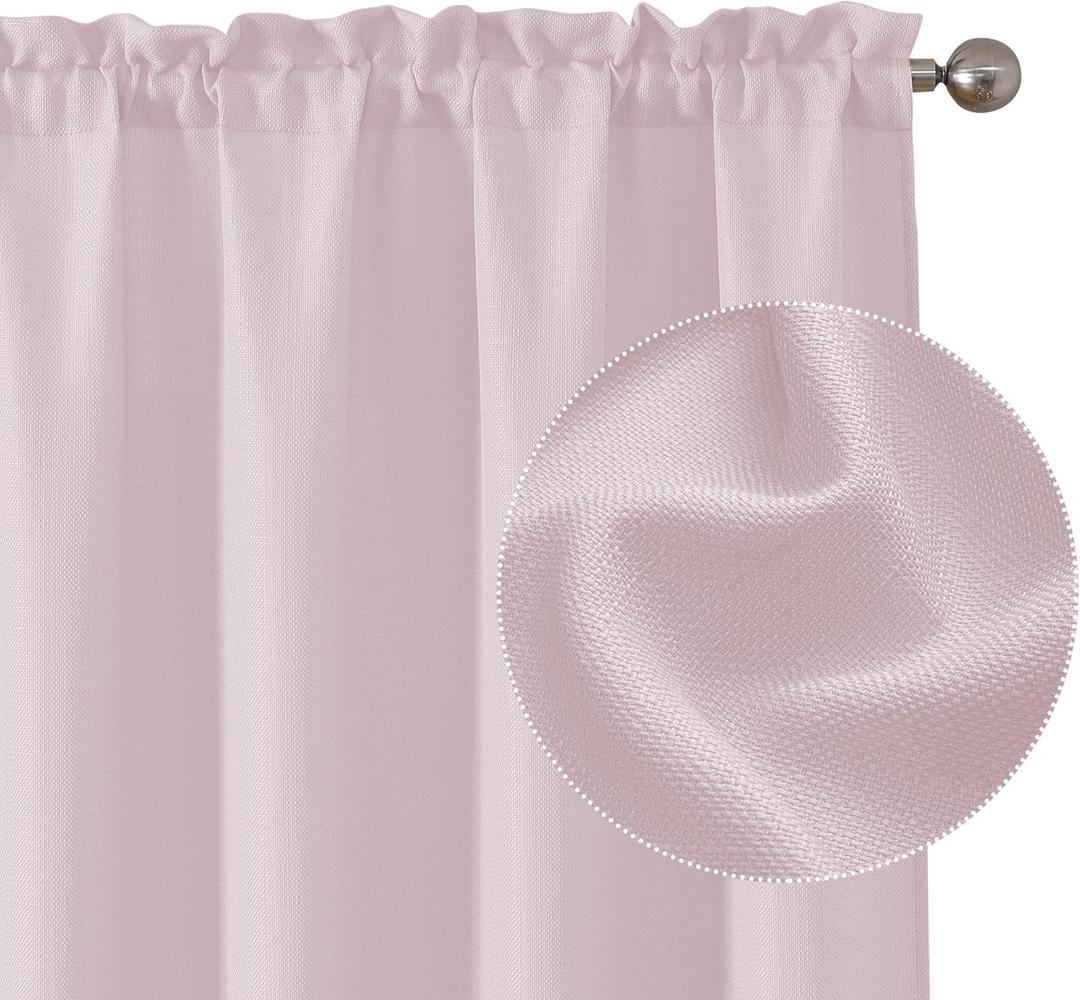 Chyhomenyc Bennet Blush Pink Curtains 63 Inch Length 2 Panels, Faux Linen Textured Semi Sheer Light Filtering Soft Airy Rod Pocket Window Treatment Drapes for Living Room Bedroom, Each 40" Wx63 L