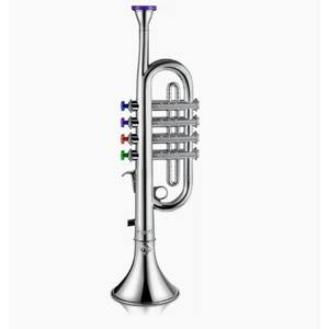 Lewtemi Silver Trumpet Musical Instruments Toy for Kid Toddler Fake Plastic Preschool Music Toy Gift Portable Wind Instrument Early Educational Teaching Songs Gifts for Toddlers Children
