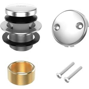 All Metal Tip-Toe Bathtub Drain Kit with Two-Hole Overflow Faceplate and Universal Fine/Coarse Thread Assembly, Bath Tub Drain Kit fits All Bathtub -Chrome Plated