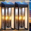 20 Extra Large Outdoor Solar Lanterns Dusk to Dawn Black 2 Pack | Solar Wall Lights Outdoor Wall Mount, IP65 Waterproof, Solar Garage Porch Lights with Tempered Glass, Included E12 Bulbs4