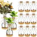 Baderke 12 Pack Small Plastic Vases for Centerpieces Bulb Vase with Bamboo Coaster Clear Bulb Flowers Bottle for Flowers Rustic Wedding Home Centerpieces Arranging Bouquets