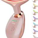 Red Light Therapy for Face and Neck, 7 Color Face Massager Tool for Wrinkles, Double Chin, Vibrating Facial Massager with Thermals for Skin Care, Rose Gold