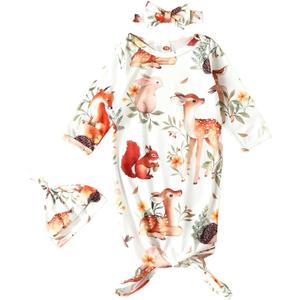 AMAWMW Newborn Baby Boys Girls Cartoon Sleeper Gown Long Sleeve Mountain Nightgown Hat Outfits (0-6 Months, Brown Wild)