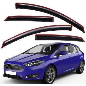 Lightronic Extra Durable Clip-on in-Channel Auto Vent Window Visor, Fit 2012-2018 Ford Focus Sedan & Hatchback, UV Protection Rain Guard, Original Wind Deflector, No-Drill Install, Dark Smoke, 4-Pcs