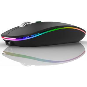 TENMOS Wireless Bluetooth Mouse, LED Slim (Bluetooth 5.1/5.0 + USB) 2.4GHz Rechargeable Silent Bluetooth Wireless Mouse with Type C Adapter for Laptop/MacBook/iPad OS 13 and Above (Matte Black)