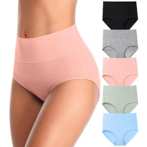 MISSWHO Cotton High Waisted Women Underwear Soft Briefs Full Coverage Comfy Ladies Panties (Large, 5 Pack, Multicolor-A3)