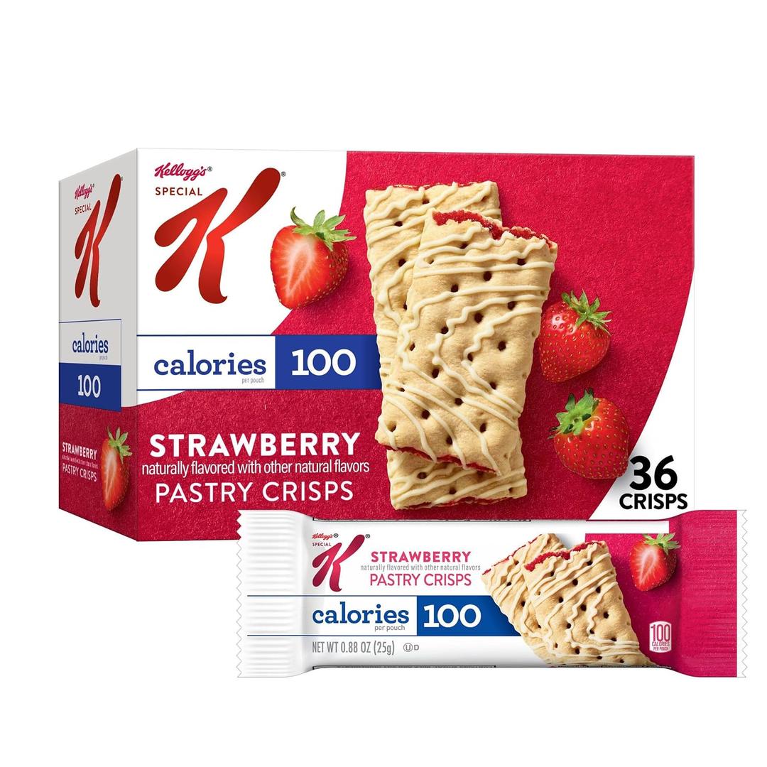 Special K Bar Pastry Crisps, 100 Calories, Breakfast Bars, Value Size, Strawberry, 15.84oz Box (36 Crisps) (EXP 02/19/27)