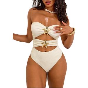 SOLY HUX Women's One Piece Swimsuit Hollow Out Strapless High Cut Monokini Swimwear Vacation Bathing Suits