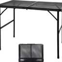 Camping Table with Mesh Desktop, Lightweight & Portable Folding Grill Table, Height Adjustable Metal Outdoor Table for Camp, Cooking, BBQ, RV, Picnic-3 FT Black