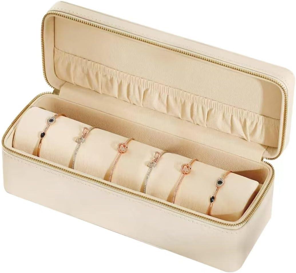 Bescott Bracelet Jewelry Box with 1 Removable Roll - Holder stores Bracelets Bangles Watches Display on Stand or Dresser (Beige-Large-12.2X4.5"X4.5")