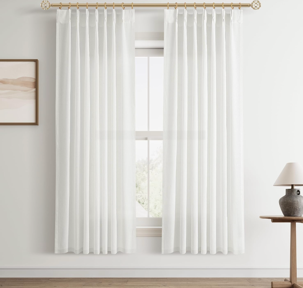 Aersas Natural Pinch Pleat Linen Curtains 84 Inch Length 2 Panels Set for Bedroom Dining Room Semi Sheer Linen Boho Farmhouse Neutral Window Curtains 84 Inches Long for Living Room Nursery 60x84