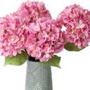 mizii 4Pcs Pink Artificial Hydrangea Flowers Large Fake Silk Hydrangea Flower with Leaves Stems Realistic Faux Hydrangeas Decorations for Wedding Table Centerpieces Vase Home Decor (Pink)
