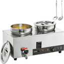 VEVOR Electric Soup Warmer, Dual 7.4QT Stainless Steel Round Pot 86~185F Adjustable Temp, 1200W Commercial Bain Marie with Anti-Dry Burn and Reset Button, Soup Station for Restaurant, Buffet, Silver, Size: 2×7L Pots