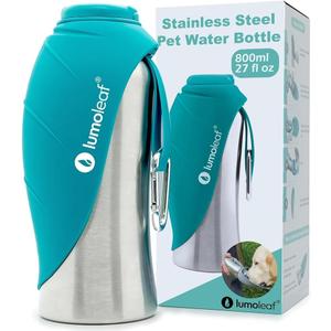 LumoLeaf Portable Dog Water Bottle 27 OZ, Stainless Steel Pet Travel Water Bottle Dispenser for Walking, Hiking and Outdoor, Portable Water Bowl for Large Dogs (Blue)