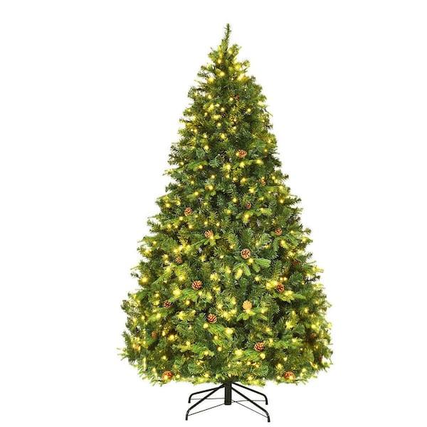7 ft. Pre-Lit Artificial Christmas Tree Hinged with 460 LED Lights and Pine Cones