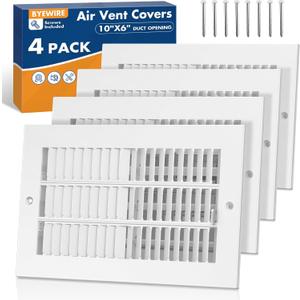 Air Vent Covers for Wall or Ceiling, 10 x 6 Inch Duct Opening, Two-Way Ventilation Register, Steel HVAC Register Cover, AC Vent Cover, for Home, Office, Bathroom, 4 Pack White