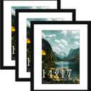 Picrit 14x17 Picture Frame 3 Pack, Black Poster Frame, Display Poster 10 x 14 with Mat or 14 x 17 without Mat for Horizontal or Vertical Wall Mounting