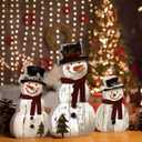 Barydat 3 Pcs Christmas Snowman Wooden Decorations Rustic Snowman Table Centerpieces Block Sign for Xmas Holiday Party Winter Indoor Home Kitchen Office Room Decorations