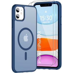 for iPhone 11 Case,iPhone XR case [Compatible with Magsafe] Translucent Matte Magnetic Phone Case,Slim Thin Duty Shockproof Protection Cover with 2pc HD Screen Protector-Dark Blue