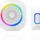 TECKNET Longest 1300 Feet Wireless Doorbell with RGB Alarm Lighting,Battery-Powered IP66 Waterproof Design,60+Chimes & 5-Level Volume for Home/Apartment/Classroom/Business,4.5-Year Battery Life,White (1 push button 1 portable receiver)