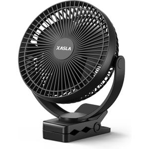 xasla 10000mAh Portable Clip on Fan, 8 inch Rechargeable Battery Operated, 24 Hours Work Time, Quiet USB 4 Speeds Personal, Ideal for Outdoor Camping Golf Cart Home Office Black