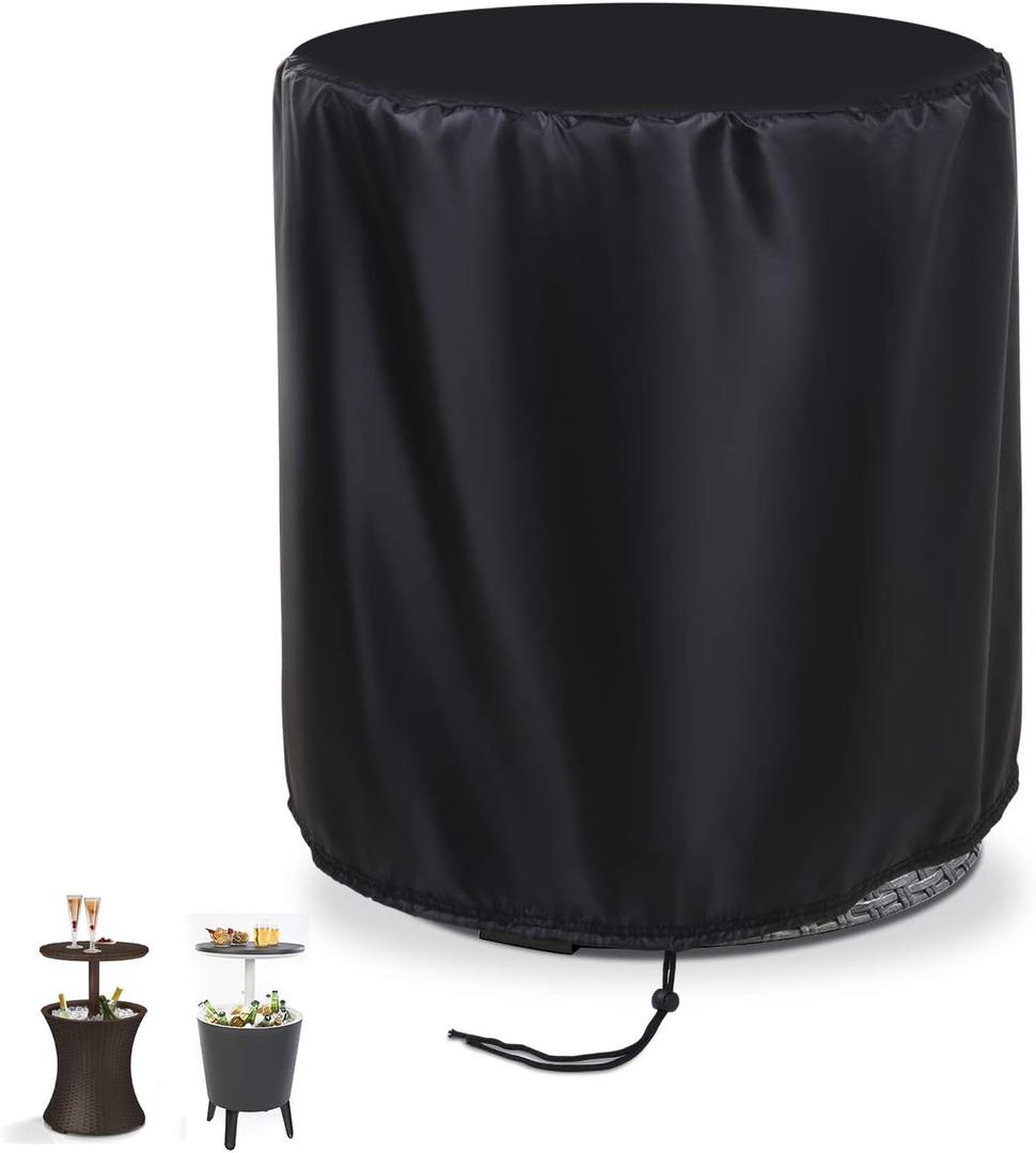Keter 7.5-Gal Patio Cooler Bar Table Cover, Round Beer Cooler, Waterproof Barrel Cool Table, 21" D x 23" H, Black
