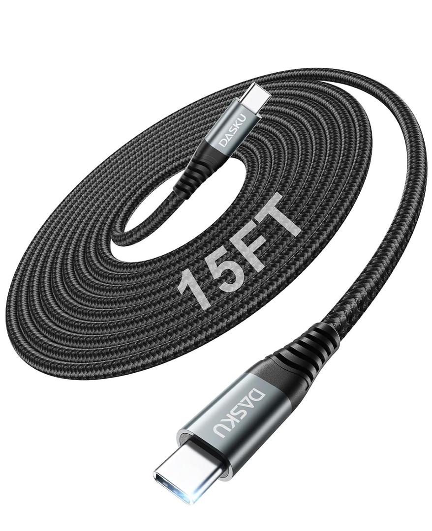 USB C to C Cable 15FT 100W 1Pack, Extra Long USB C Cable Fast Charging,USB C to USB C Cable Durable Braided, USB Type C Cord Compatible with iPhone 17/16/15/Pro Max/Plus/Samsung Galaxy S23/Switch/More