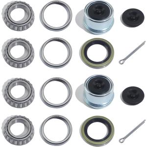 2Sets for 1'' Axle Trailer Hub Bearings Kits, L44643 / L44610 Bearings Set, 12192TB Grease Seals, 1.98'' Dust Caps, Rubber Seals & Cotter Pins for 2000-2200 lbs Trailer Axles