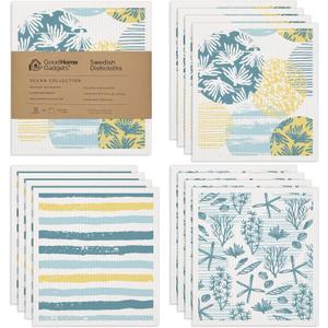 Swedish Dishcloths for Kitchen | 12-Pack Ocean Collection | Absorbent Reusable Swedish Dishcloths, Eco-Friendly Cellulose Sponge Dishtowels
