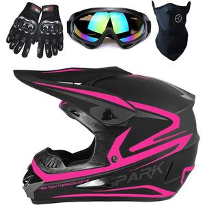 Youth Kids Dirt Bike Helmet, Motocross Off Road Motorcycle ATV UTV Street Bike Casque Casco Combo Gloves Goggles Mask (4Pcs Set), DOT Approved (Large, Pink)