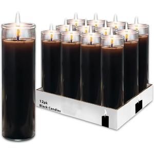 Black Prayer Glass Candle Set - 12 Pack Slightly Scented Black Prayer Candles for Vigils, Prayers, Cemetery, Blessing Ceremonies Plus More | Bulk 8" Candle Kit