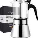 Geesta Premium Crystal Glass-Top Stovetop Espresso Moka Pot - 4/6/ 9 Cups - Stainless Steel Coffee Maker- 240ml/8.5oz/6 cup (espresso cup=40ml)